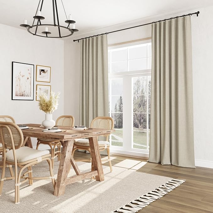 Extra Long 100% Blackout Linen Curtains for Bedroom 102 inches Long, Thermal Insulated Room Darkening Black Out Drapes for Living Room, Back Tab Rod Pocket 2 Panels Set,Eggshell Beige,52x102