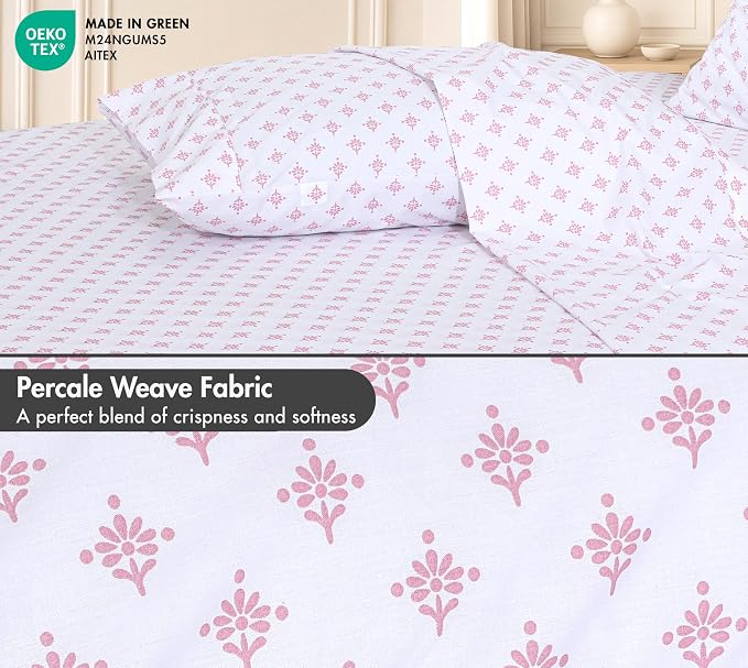 RUVANTI 100% Cotton Percale Sheets Split King Size, Block Print Motif | Crisp Cooling, Deep Pocket 16", Soft Breathable & Durable, Hotel-Style, 5 Piece Set