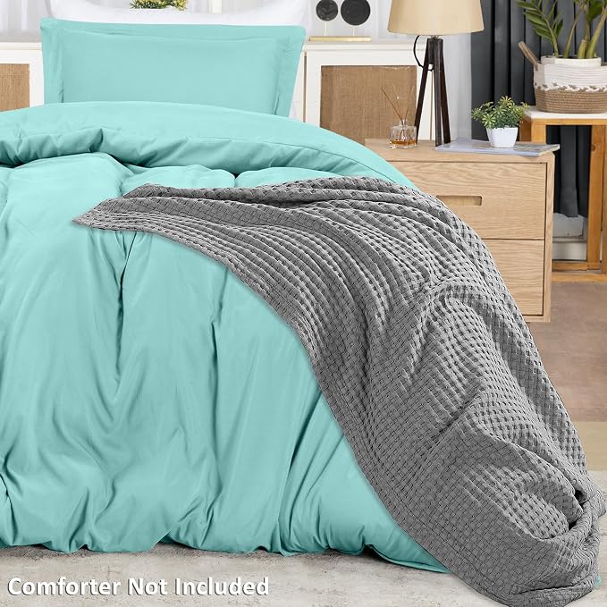 Duvet Cover Twin, 3 PC Cotton Like Polyester, Zipper Closure, Spa Blue | Extra Soft and Breathable, Wrinkle & Fade Resistant, Includes Duvet Cover and 1 Pillow Sham, Comforter Not Included, OekoTex