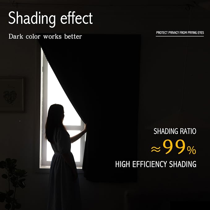 Adhesive Blackout Curtains- Self Stick Shades Window Blinds Curtains No Rod Needed Easy to Hang Curtains, Use for Bedroom, Living Room, Dining Room, Kitchen, Home Office, 47"W X 79"L, Black, 2 Panels
