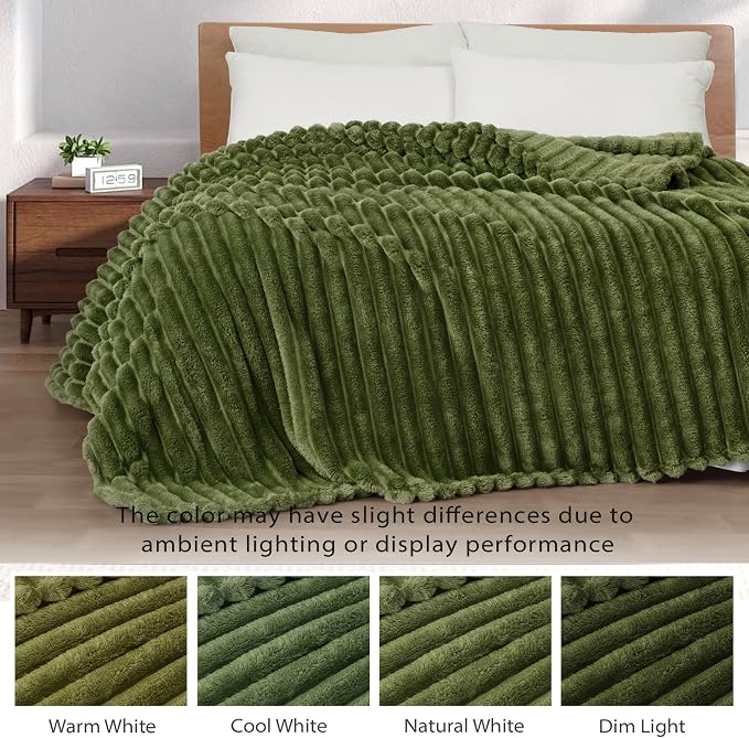 Exclusivo Mezcla Striped Fleece Throw Blanket for Couch, Sofa, Bed, 50"x60" | Soft Breathable Cozy Bed Blankets, Lightweight Plush Fluffy Fuzzy Jacquard Decorative Blankets