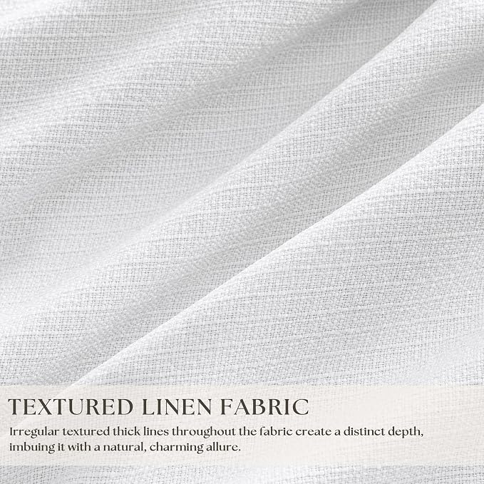 TWODRAPES Snow White Pleated Linen 100% Blackout Curtains 84 Inches Long | Pinch Pleat Back Tab, Linen Drapes with Liner, Black Out Thermal Insulated, Energy Saving Curtain for Living Room Bedroom