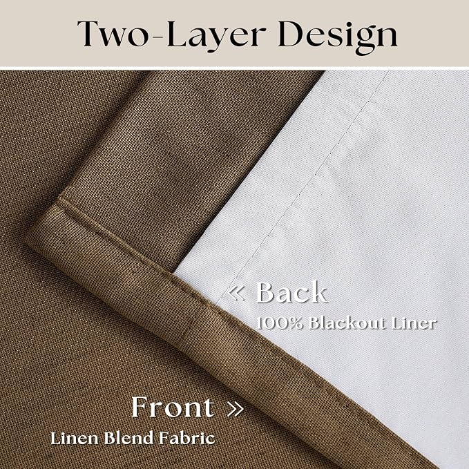 Dutch Cocoa 100% Blackout Pinch Pleated Linen 63 Inch Curtains with Liner | Memory Trained, Thermal Insulated, Heat Blocking, Black Out Curtains for Small Window Dining Room Bedroom 2 Panels W40xL63