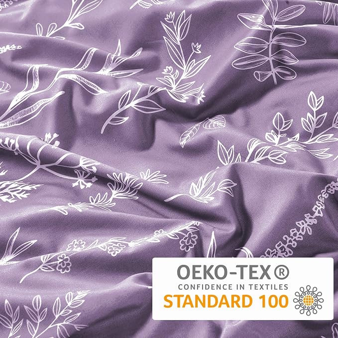 MUXHOMO Duvet Cover Queen Size, Reversible Floral Grayish Purple Duvet Cover Set with Zipper Closure, 3 Pieces Botanical Patterns Soft Microfiber Bedding Set with 4 Ties (90"x90", 2 Pillow Cases)
