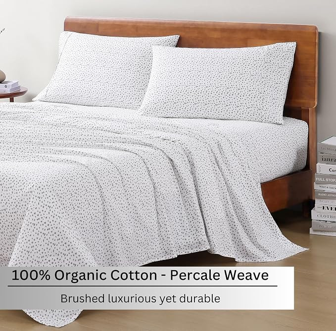 LANE LINEN Twin Sheets 100% Organic Cotton Soft 3pc Percale - Haze Grey | Twin Sheet Set, Pure Long-Staple Organic Cotton - For Dorm & Guest Rooms, Naturally Cooling & Lightweight, Great For Gifting