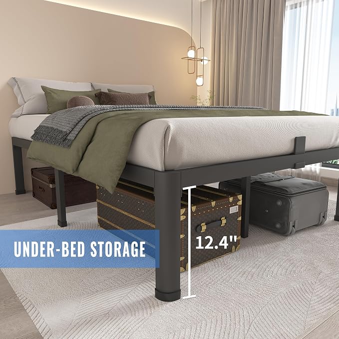 MAF 14 Inch Twin Metal Platform Bed Frame with Round Corner Legs | Mattress Baffle, 3000 LBS Heavy Duty Steel Slat Support, Noise Free, No Box Spring Needed, Easy Assembly, 12.4" Storage Space
