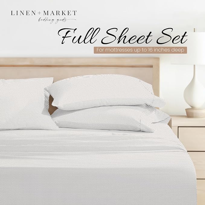 Linen Market Double-Brushed Patterned Microfiber Full Sheet Set 4 Piece – Oeko-TEX Certified Ultra Soft & Wrinkle-Free - 16" Deep Pocket Sheets - Easy Care Full Size - Stippled Gray