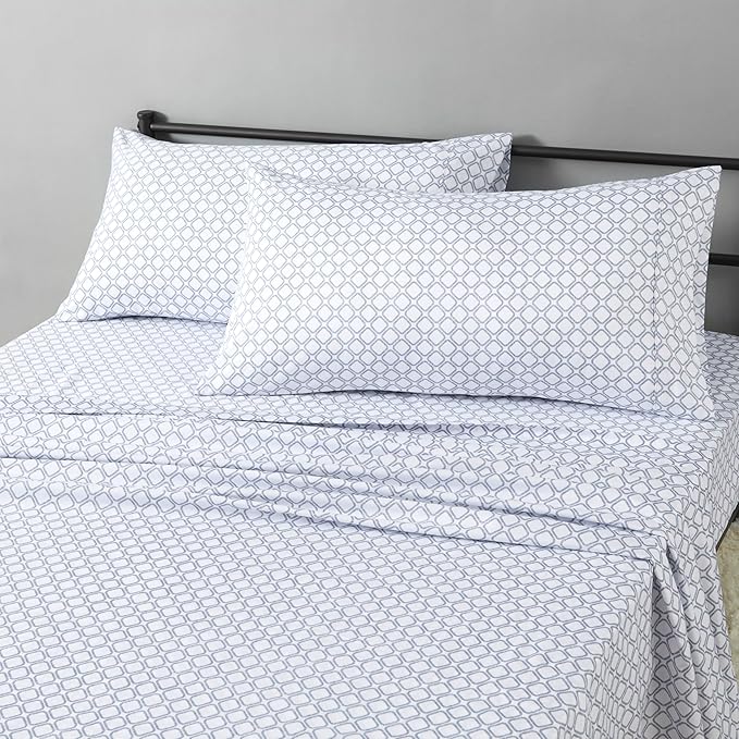Amazon Basics Lightweight Microfiber 4-Piece Bed Sheet Set, King, Aqua, Printed
