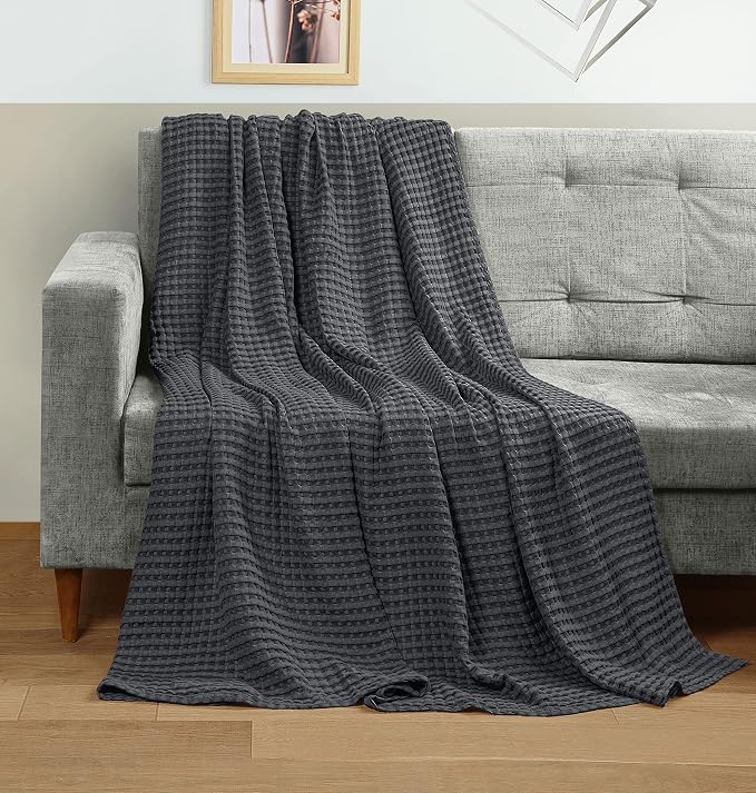 Utopia Bedding 100% Cotton Waffle Blanket Full Size Charcoal, 90x84 Inch | Lightweight Breathable Cozy Summer Bed Blanket Home Decor Gift for Women and Men