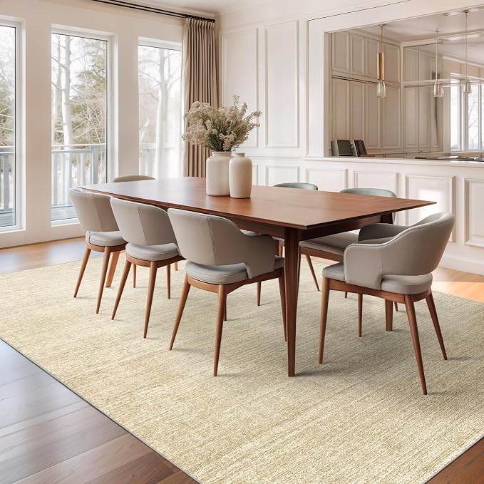 8x10 Area Rugs for Living Room, Large Washable Rug Non Slip, Tan | Soft Low Pile, Thin & Lighweight Carpet, Folable Stain Resistant Modern Indoor Floor Mat for Bedroom, Dining Room, Home Decor