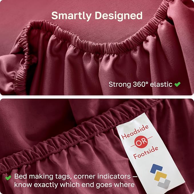California Design Den 100% Cotton Sateen King Fitted Sheets, Red Burgundy | 400 Thread Count Backed by Good Housekeeping Seal, 16" Deep Pocket, All-Around Elastic, No-Pop Fit, Durable, OEKO-TEX