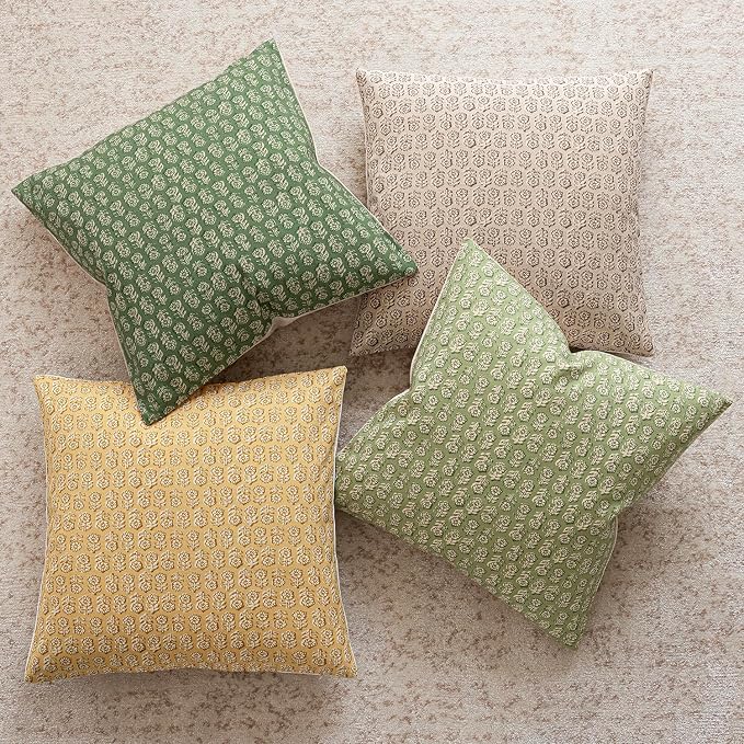 Foindtower Set of 2 Decorative Vintage Floral Print Throw Pillow Covers Neutral Modern Farmhouse Cushion Covers Boho Home Decor for Sofa Chair Couch Bedroom Living Room Outdoor,18×18 Inch,Lime Green