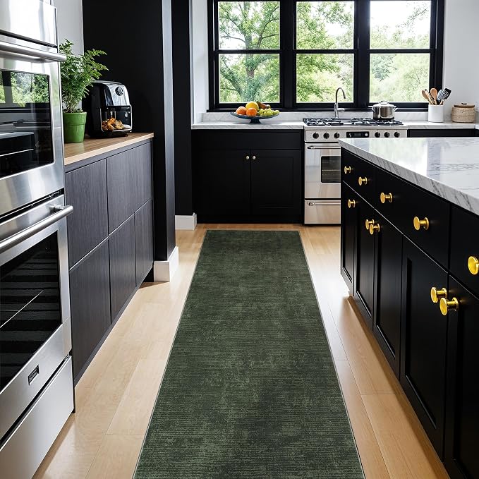 2.7x8 Washable Runner Rugs, Dark Green Stainproof Non-Slip for Hallway | Low pile, stain-resistant & non-slip backing, pet & kids friendly for hallway kitchen bedroom(2.7x8,Dark Green)