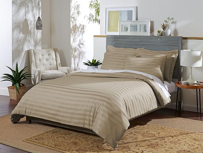 King Duvet Cover by Pure Bamboo, 3 Piece Set, Genuine 100% Organic Viscose Derived from Bamboo, Luxuriously Soft and Cooling, 2 Pillowcases (King, Jacquard Sand)