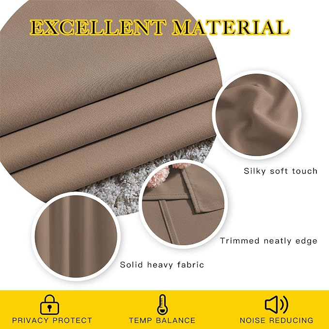 NICETOWN Kitchen Blackout Curtains and Drapes - Triple Weave Energy Saving Thermal Insulated Solid Grommet Blackout Panels for Patio (1 Pair, 46 inches by 72 Inch, Cappuccino)