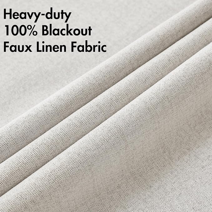 MIULEE 100% Blackout Linen Curtains for Bedroom 52x90 Inches Cream White | Room Darkening, Light Blocking, Thermal Insulated, Grommet Top, Linen Textured, Window Curtains for Living Room, 2 Panels