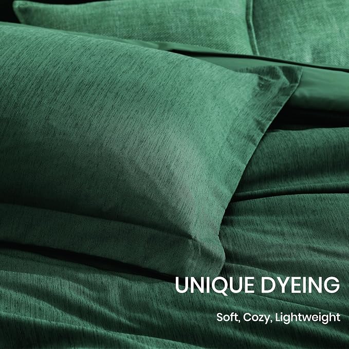 Monbix Queen Size Comforter Set 7 Pieces Emerald Green Bed in a Bag | Cationic Dyeing Reversible All Season Bedding Sets with Comforter, Sheets, Pillowcases & Shams