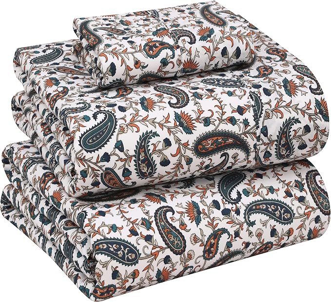 RUVANTI 100% Cotton Percale Sheets Twin XL, Teal Paisley | Crisp Cooling, Deep Pocket 16", Soft Breathable & Durable, Hotel-Style, 3 Piece Set