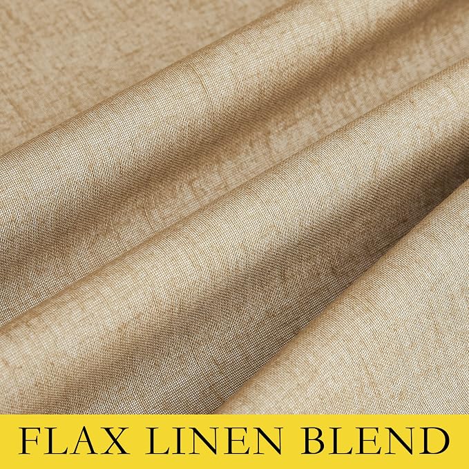 NICETOWN 100% Absolutely Blackout Linen Curtains with Thermal Insulated White Liner, Camel, 34" Wide by 48" Long, 2 Pieces, Linen Blend Window Drapes Privacy Window Treatments for Bedroom/Kids Room