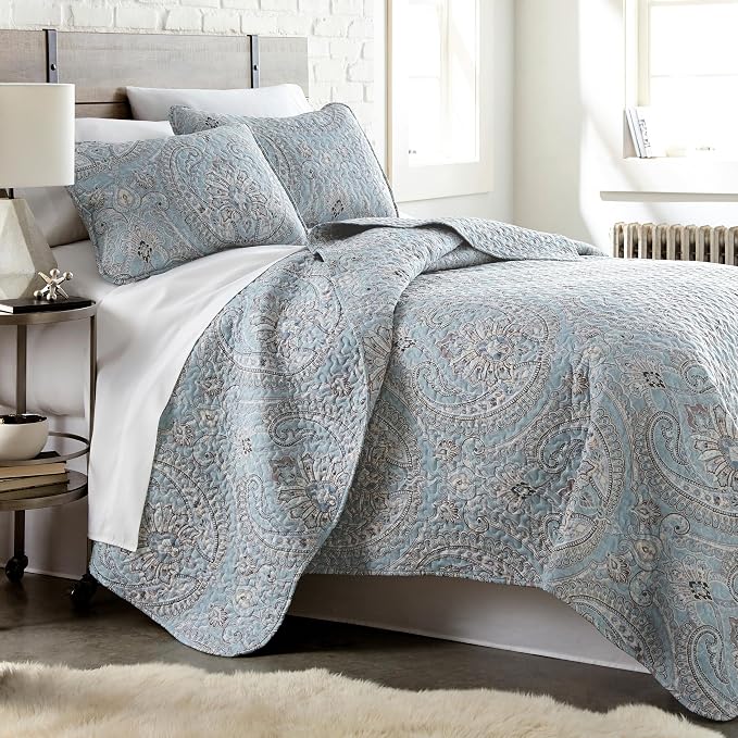 Southshore Fine Living, Inc. Full/Queen Quilt Bedding Set, Paisley Full Size Summer Bedspread, Boho Bedding Set for Full Size Mattress, Queen Size Quilt Coverlet & Matching Shams, Pure Melody Aqua