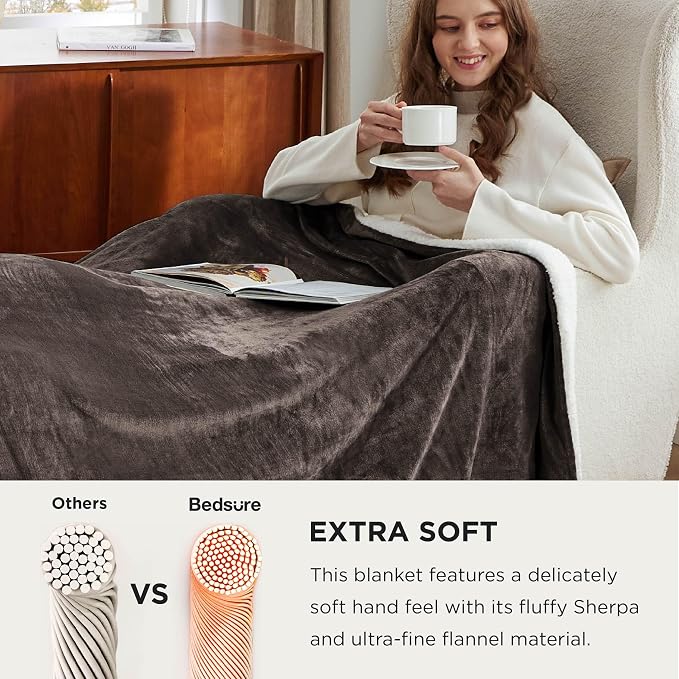 Bedsure GentleSoft Sherpa Fleece Cal King Blankets for Bed, Non-Heated, Thick and Warm Oversized Throw for Women and Men, Soft Fuzzy Plush Large Blanket for Winter, Brown, 112x98 Inches