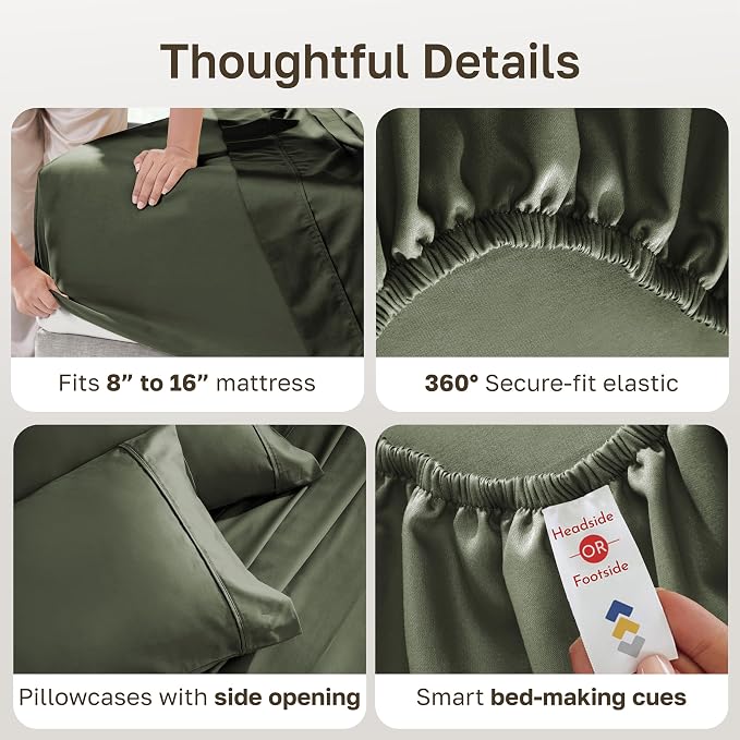 California Design Den Soft 100% Cotton Sateen Full Size Bed Sheets Set | 400 Thread Count Backed by Good Housekeeping Seal, 16" Deep Pocket, All-Around Elastic, Durable, Easy Care - Forest Green