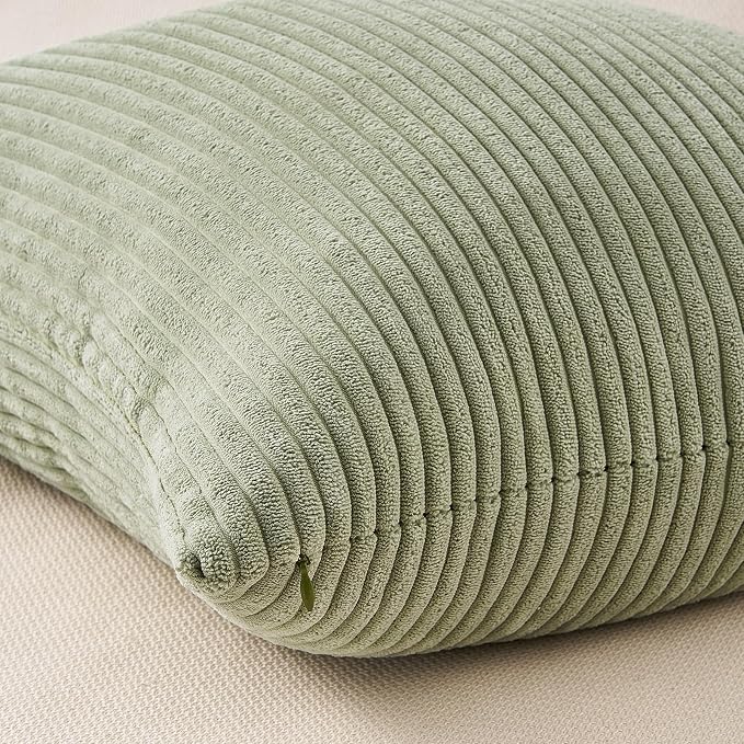 Topfinel Green White Spring Pillow Covers 22x22 Inch Set of 4 Boho Nordic Cushion Covers Soft Corduroy Home Decor for Couch Bed Sofa Living Room