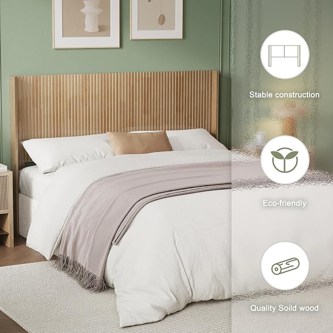 Howjoe Wood King Headboard Only, 80.3" Natural Wood Headboard King Size | King Bed Headboard Only, Boho Headboards, Wall Mounted Headboard with Wingback for Bedroom, Modern Farmhouse Headboards