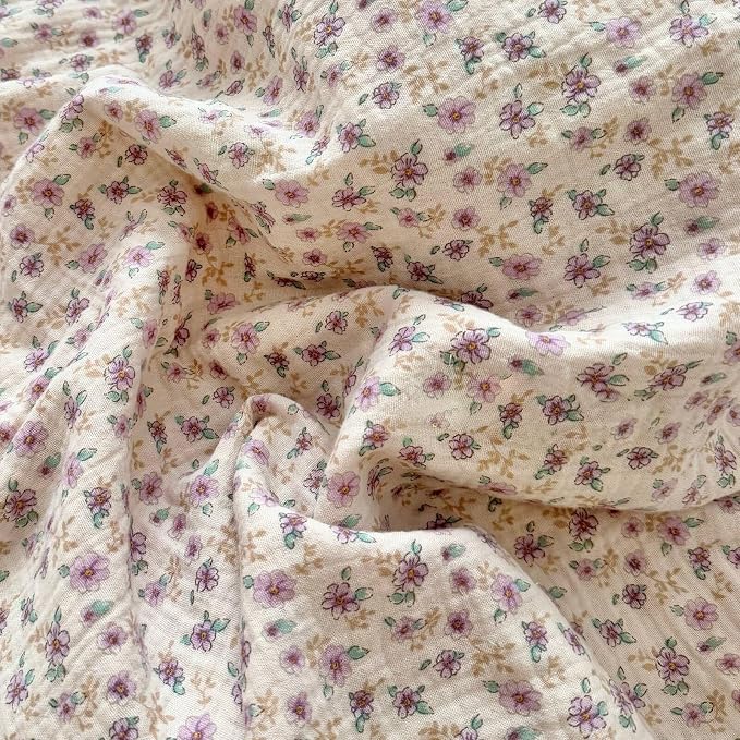 Vintage Purple Floral Duvet Cover Full Size, Cottage Quilt Cover with Ruffles Shabby Chic Kids Teens Bedding, Muslin Cotton Comforter Covers with Zipper Closure, No Pillow Cases