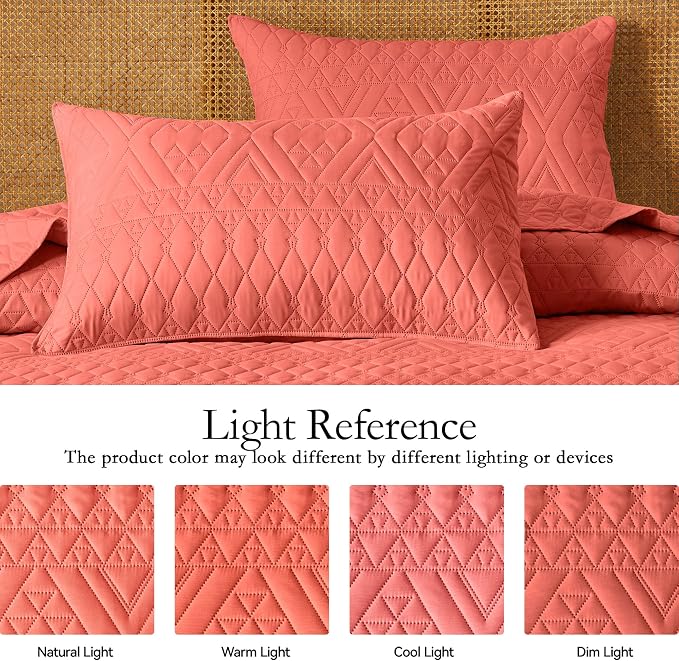 akkialla Full/Queen Size Quilt Bedding Set,Coral Lightweight Microfiber Soft Bedspread,Modern Style Geoetric Pattern Coverlet Set for All Seasons,3 Piece(1 Quilt,2 Pillow Shams)