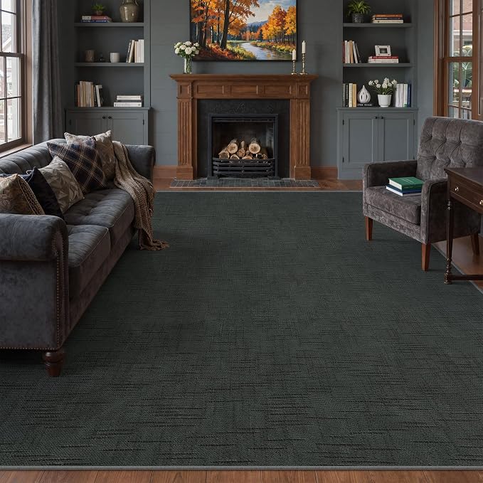 8x10 Area Rugs for Living Room, High-Low Pile Washable Rug, Black | Soft Fluffy Textured Design Non Slip & Lighweight, Folable, Stain Resistant Floor Carpet Rug for Bedroom, Dining Room, Office