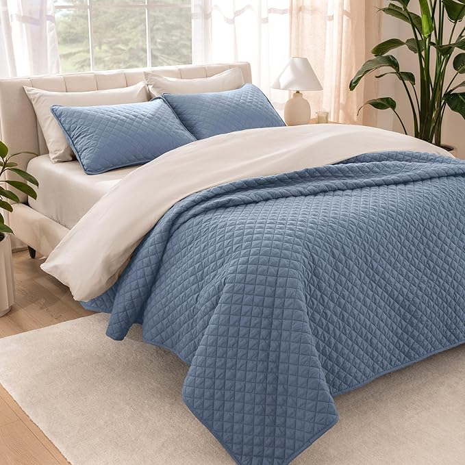 Bare Home Coverlet Set - Twin/Twin Extra Long - Lightweight Bed Decor - Comforter Alternative - All-Season Quilted Bedspread (Twin/Twin XL, Coronet Blue)