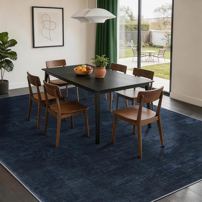 3x5 Washable Area Rug, Navy Blue Solid Area Rugs for Living Room & Bedroom | Stain-resistant & Non-slip backing,Low Pile Washable Large Carpet, Solid Vintage Style For High Traffic Areas(3x5,Navy Blue)
