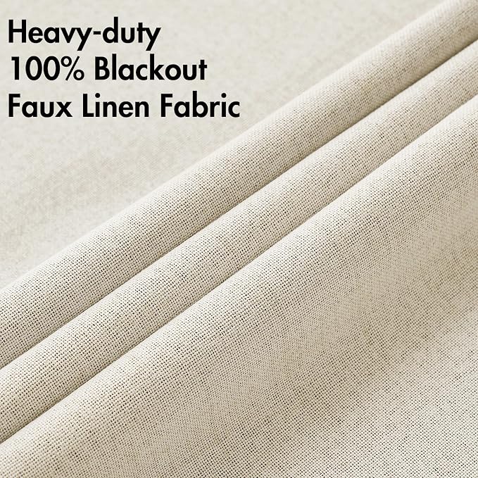MIULEE 100% Blackout Linen Curtains for Bedroom 52x84 Inches Light Ivory | Room Darkening, Light Blocking, Thermal Insulated, Grommet Top, Linen Textured, Window Curtains for Living Room, 2 Panels