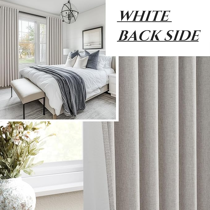 Natural Melange Short Small Window Room Darkening Curtains 54 Inches Long for Bedroom/Basement, Boho Linen Thermal&Soundproof Blackout Curtain Back Tab Pleated Hooks Light Brown (50"Wx54L 2 Panels)