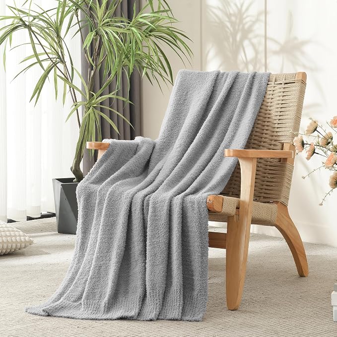 JOOJA Grey Throw Blanket, Soft Fluffy Fuzzy Knit Blanket for Couch Bed Sofa, Cozy Plush Warm Blanket for Bedroom Living Room, Spring Home Decor, 50x60 Inches