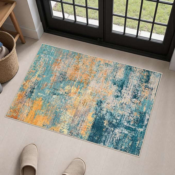 2x3 Washable Entryway Rug: Modern Abstract Soft Carpet Rosy Haze | For Entrance, Bedroom, Kitchen, Laundry, Bathroom,Door Mat,Modern Abstract,Machine washable,Non-Slip,Stain Resistant,Indoor