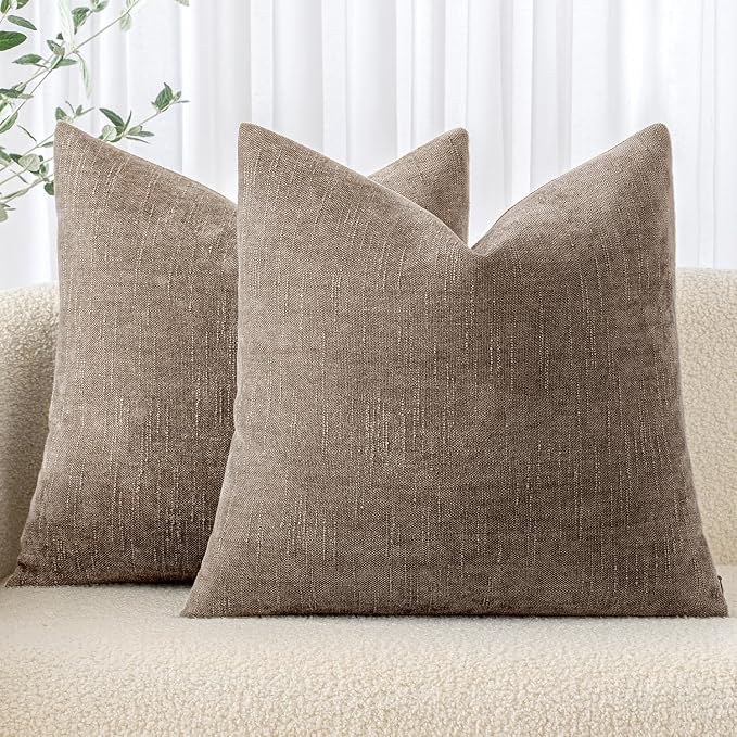 MIULEE Textured Chenille Throw Pillow Covers 18x18 Inch Taupe Grey | Pack of 2 Decorative Soft Throw Pillows, Solid Textured Cushion Covers, Modern Home Decor for Couch Sofa Bedroom Living Room