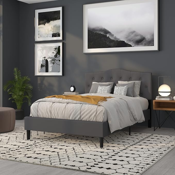 Flash Furniture Full Tufted Fabric Headboard, Dark Gray | Adjustable Height, Easy Install, Bedroom Decor