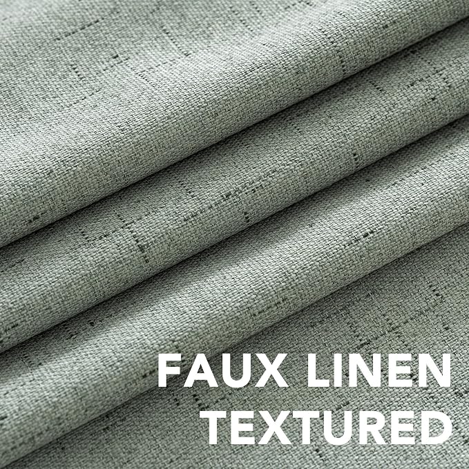 H.VERSAILTEX Blackout Curtains Linen Curtains 120 inches Long 100% Black Out Curtains for Bedroom Windows, Textured Linen Look Draperies Grommet with White Liner, 2 Panels, Green Bay