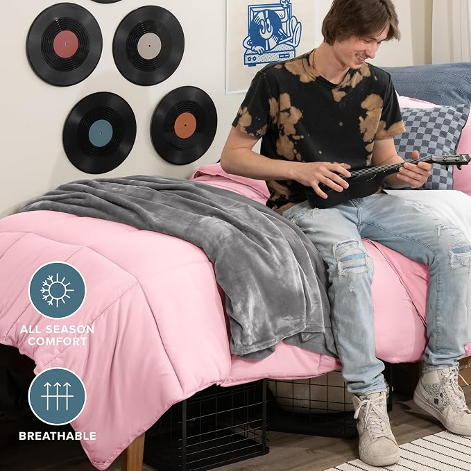 Bare Home Comforter Set - 1800 Ultra Soft (Twin/Twin XL, Light Pink) | All-Season, Breathable, Hypoallergenic, Premium 1800, Warm, Cozy