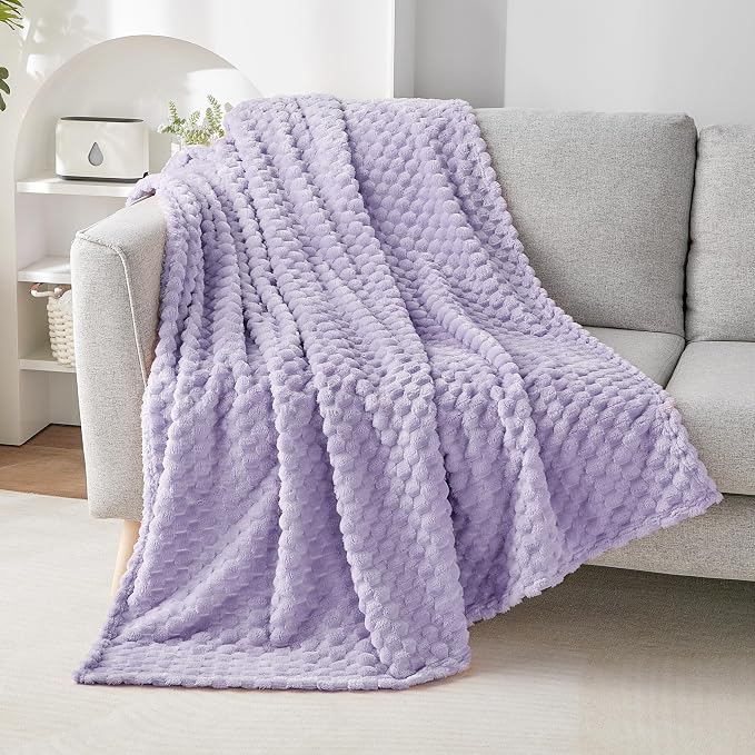 EXQ Home Fleece Throw Blanket for Couch or Bed - 3D Imitation Turtle Shell Jacquard Decorative Blankets - Cozy Soft Lightweight Fuzzy Flannel Blanket Suitable for All Seasons(50"×60",Light Purple)