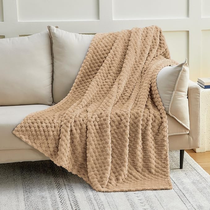 EXQ Home Gentle Soft Fleece Throw XL Blanket 50"x70" Turtle Shell Brown | Cozy 3D Jacquard, Lightweight All-Season Warm, Soft Flannel, for Couch Bed, Gift for Women Mom