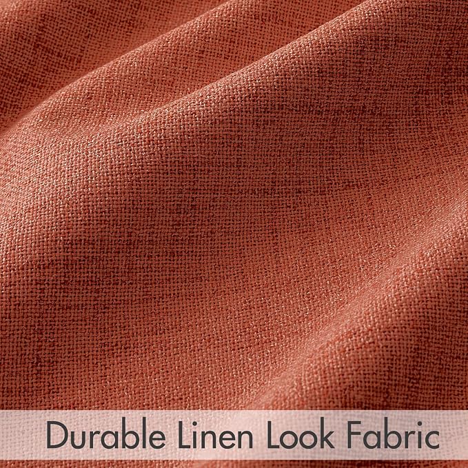 MIULEE 100% Blackout Fall Linen Curtains & Drapes W52 x L96 Inch Terracotta | 2 Panels, Full Black Out, Thermal Insulated, Room Darkening Window Curtains for Bedroom Living Room , Back Tab & Rod Pocket