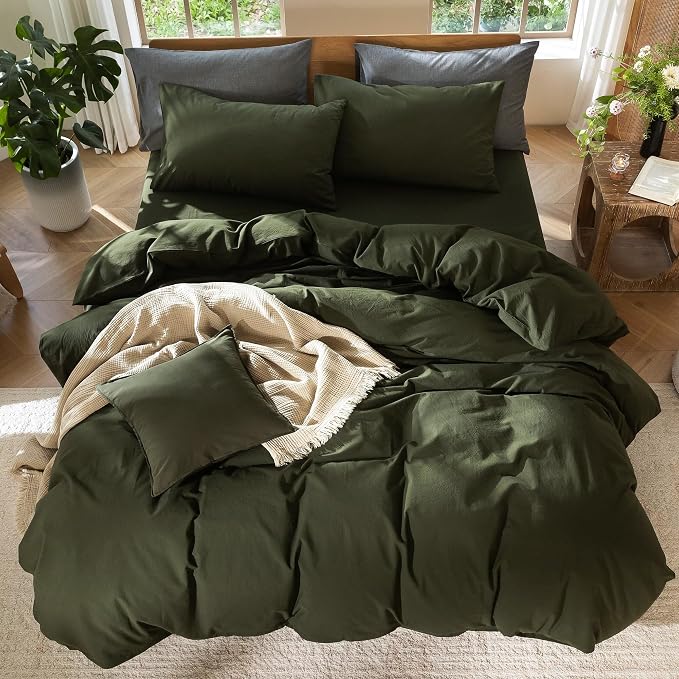 MooMee Duvet Cover Set 100% Washed Cotton Linen Like Oversized Full | Relaxed Linen-like Texture. Soft, Breathable & Long-lasting Comfort. Lightweight. Hidden Zipper with 8 Interior Corner Ties
