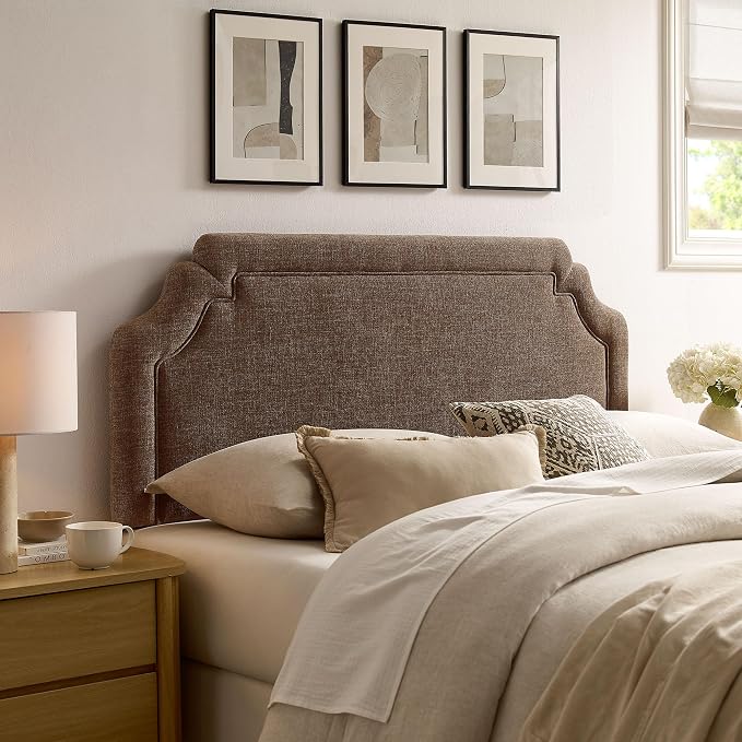 Modway Magnolia Full Size Upholstered Fabric Headboard in Mocha - Padded Cushioned Headboard with Woven Heathered Upholstery and Adjustable Mounting Positions