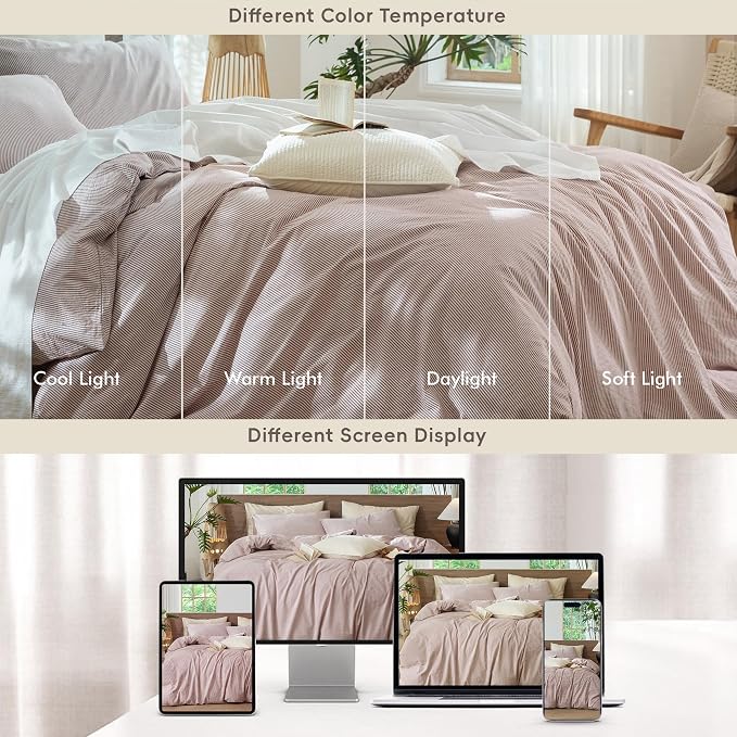 MooMee Striped Duvet Cover Set 100% Washed Cotton Linen Like Queen | Relaxed Linen-like Texture. Soft, Breathable & Long-lasting Comfort. Lightweight. Hidden Zipper with 8 Interior Corner Ties