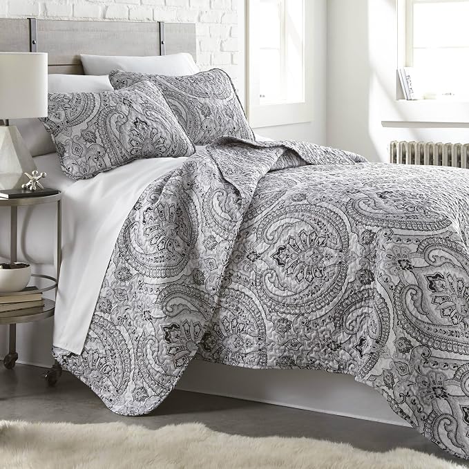 Southshore Fine Living, Inc. Farmhouse Bedding Quilt Set, Twin XL Coverlet, Oversized Quilt, Summer Coverlet, Lightweight Bedspread 2-Piece Set with One Matching Pillow Sham, Twin/XL Quilts, Black