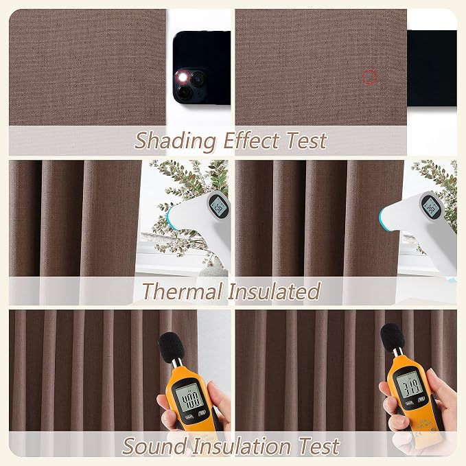 100% Blackout Curtains 96 Inch Length 2 Panels Set for Living Room Bedroom Back Tab Thermal Insulated Black Out Linen Drapes Room Darkening Cappuccino,52x96