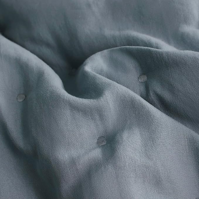 WDCOZY Dusty Blue Cloud Twin Size Quilt Set, Tan Lightweight Farmhouse Bedspread, Rustic Country Coverlet, Taupe Camel Soft Bedding, Thin Comforter for All Season - 2 Pieces, 68x90 inches